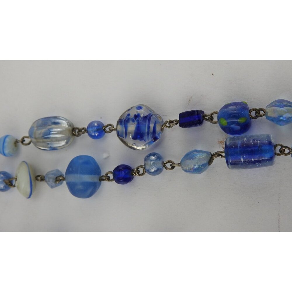 Vintage Blue Glass Beaded Long Necklace Multi Strand Look Artisan Boho - Picture 4 of 11